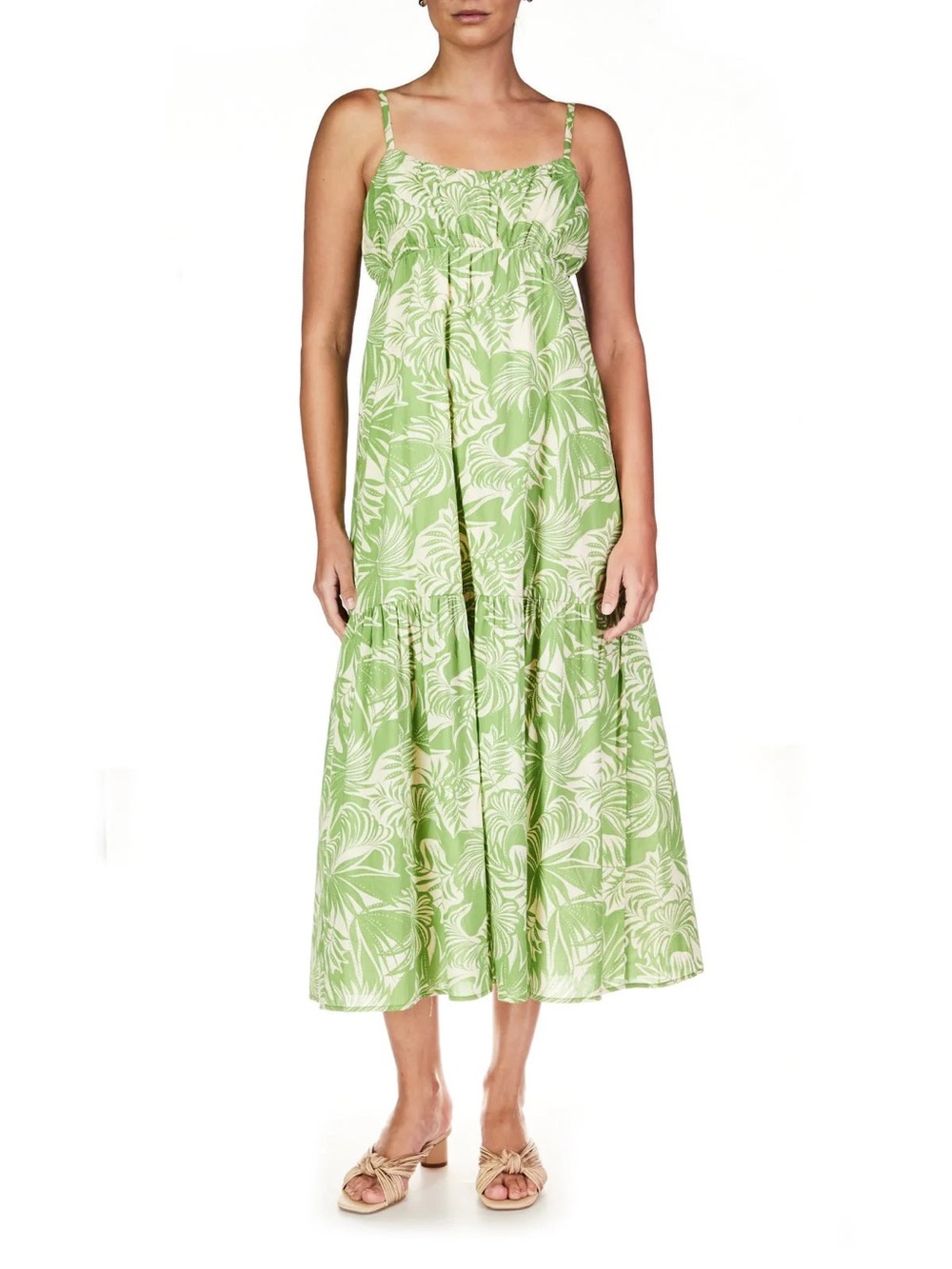 Sanctuary Dropped Seam Maxi Dress Size S Green Cream Tropical Floral Print